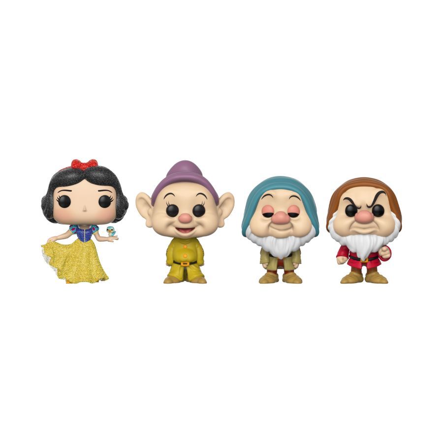 Snow White (1937) – Snow White, Dopey, Sleepy, Grumpy Exclusive Diamond Glitter (Pop! 4-Pack)