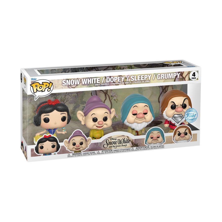 Snow White (1937) – Snow White, Dopey, Sleepy, Grumpy Exclusive Diamond Glitter (Pop! 4-Pack)