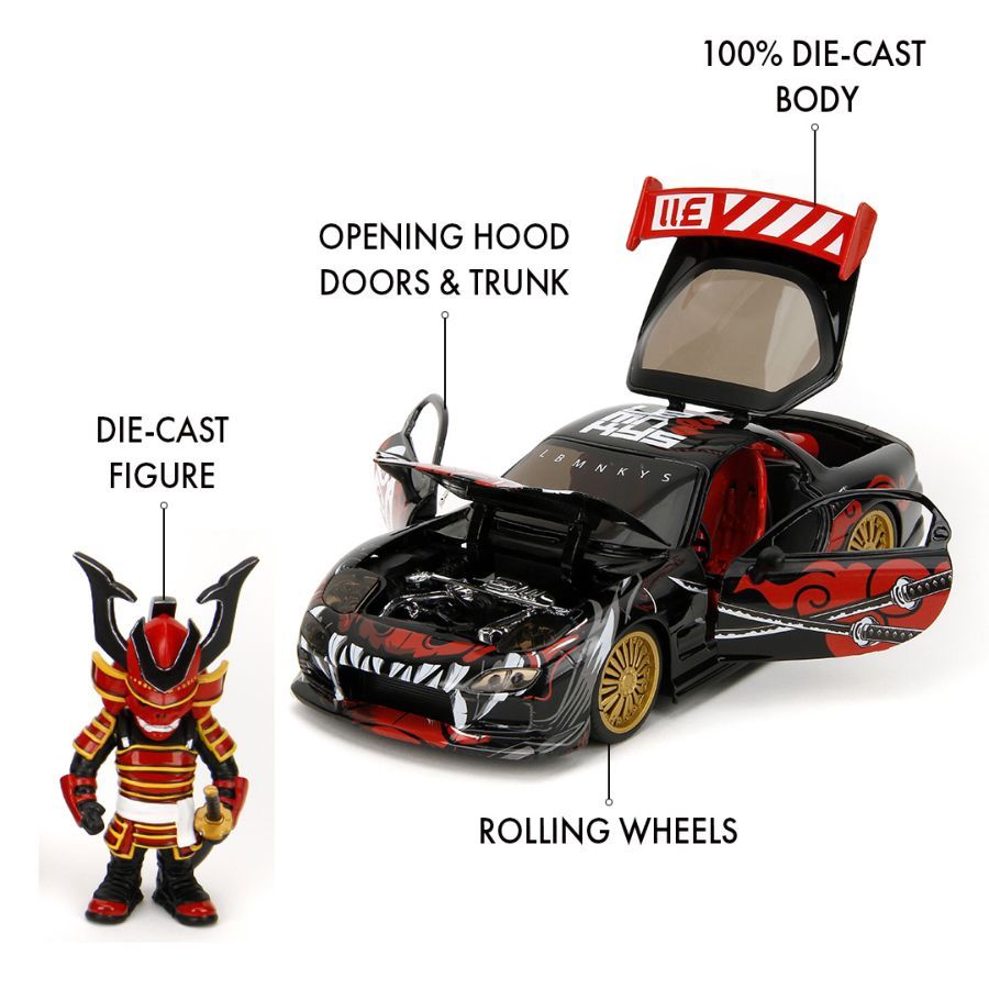 Lab Monkeys - 1:24 Mazda RX-7 Diecast Vehicle with SARU 3.25″ Figure