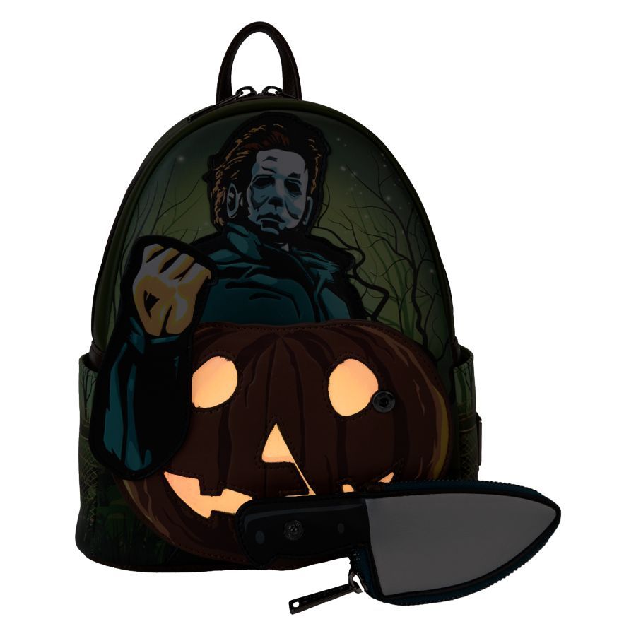 Halloween - Michael Myers Pumpkin Glow Mini Backpack With Coin Bag (Loungefly Backpack)