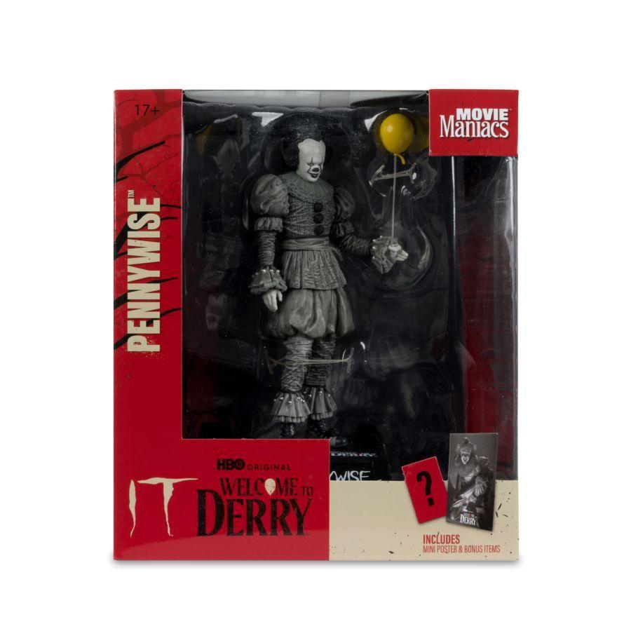 Welcome to Derry - Pennywise (Black & White) Movie Maniacs 6″ Posed Figure