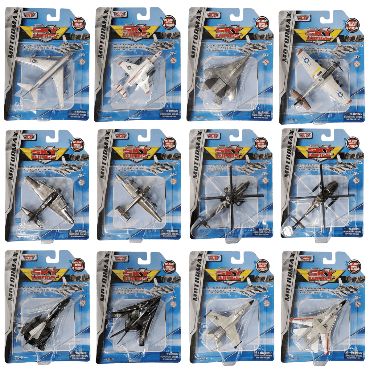 Sky Wings - 4.5″ Aircraft Die-Cast Plane Replica Assortment (24 Count)