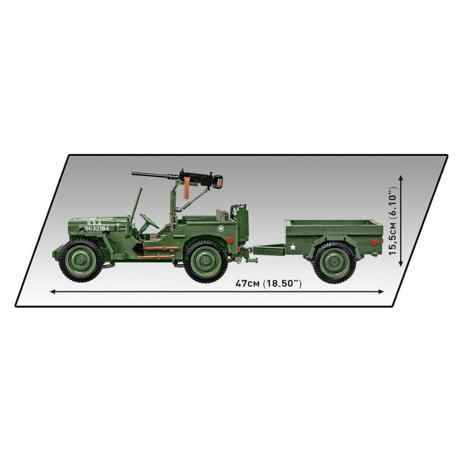 World War 2 - Willys MB + Trailer [Exclusive] Construction Brick Set (1580 Pieces)