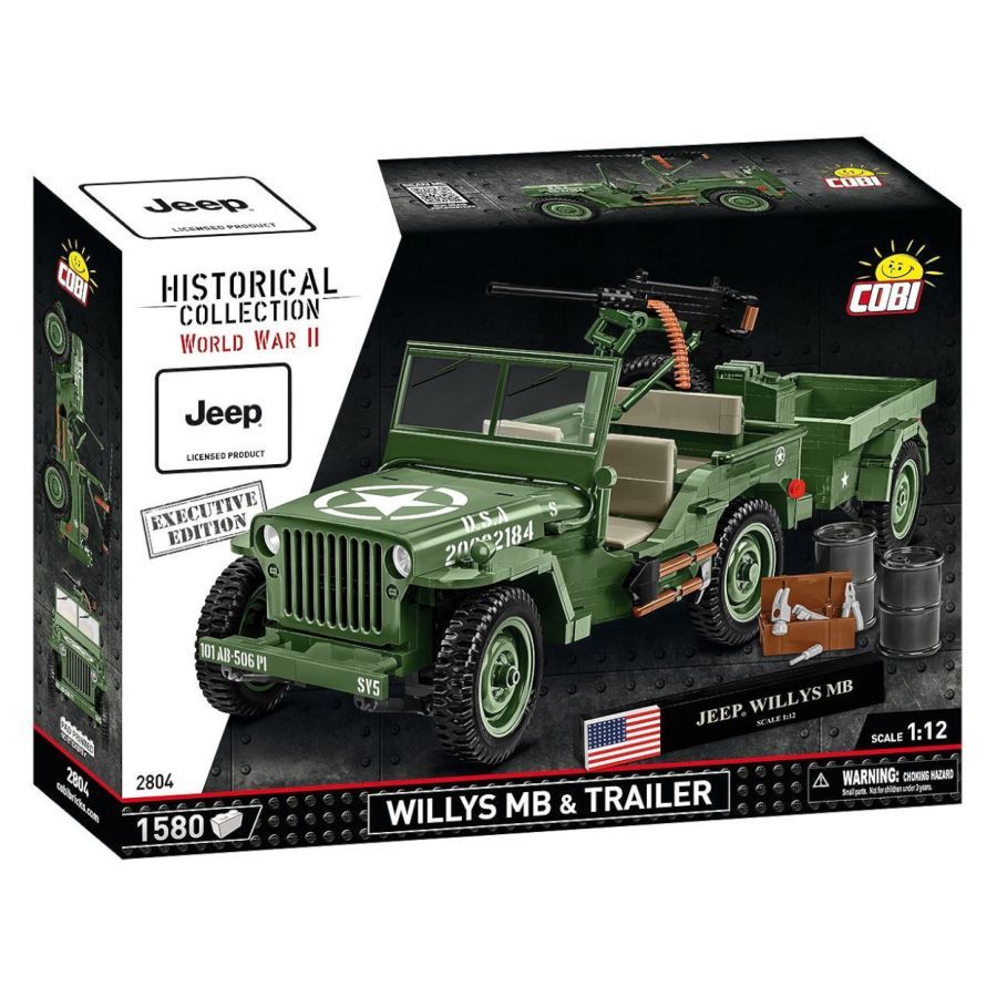 World War 2 - Willys MB + Trailer [Exclusive] Construction Brick Set (1580 Pieces)