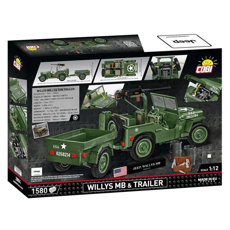 World War 2 - Willys MB + Trailer [Exclusive] Construction Brick Set (1580 Pieces)