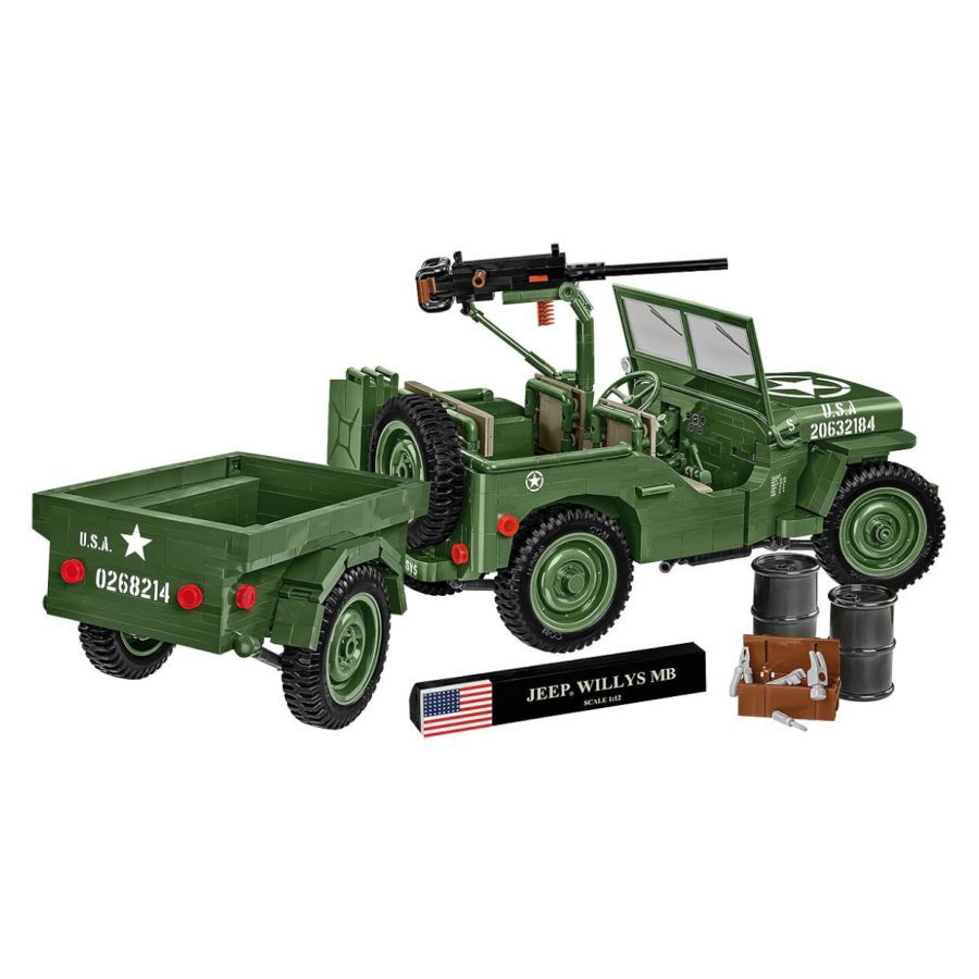 World War 2 - Willys MB + Trailer [Exclusive] Construction Brick Set (1580 Pieces)