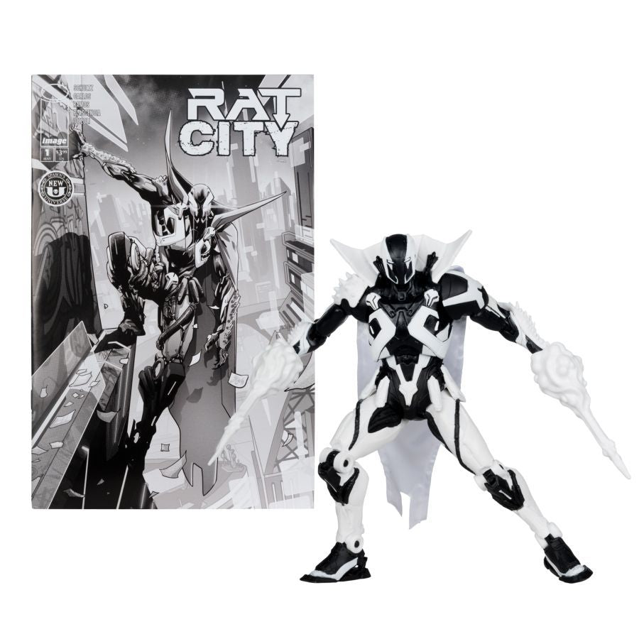 Spawn - The Deviant (Rat City) Black & White Spawn Rat City #1 Uncolored 7″ Figure with Comic