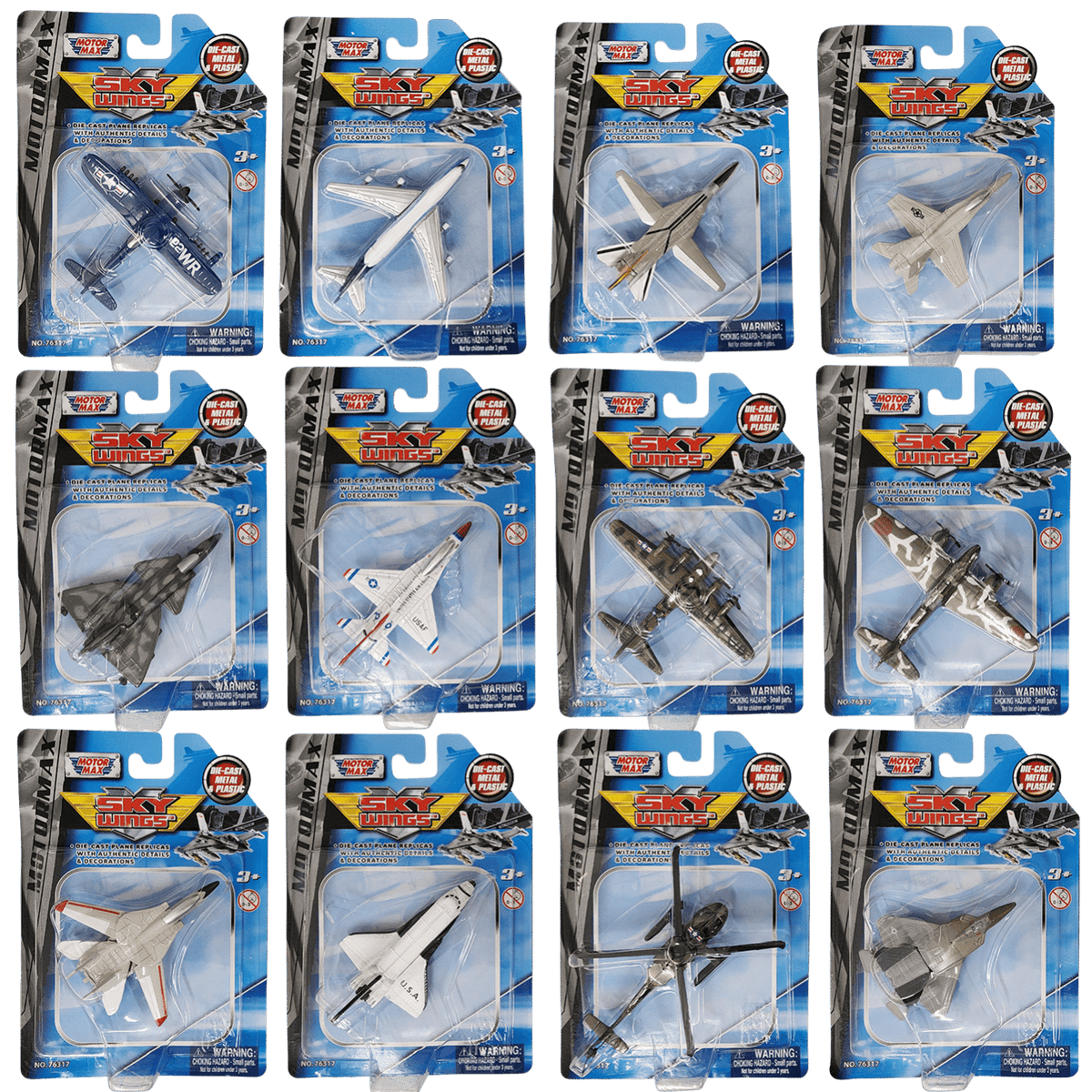 Sky Wings - 3.5″ Aircraft Die-Cast Plane Replica Assortment (24 Count)