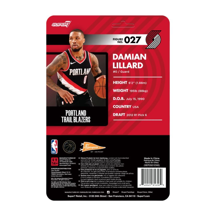 NBA - Damian Lillard Portland Trail Blazers Supersports ReAction 3.75″ Action Figure