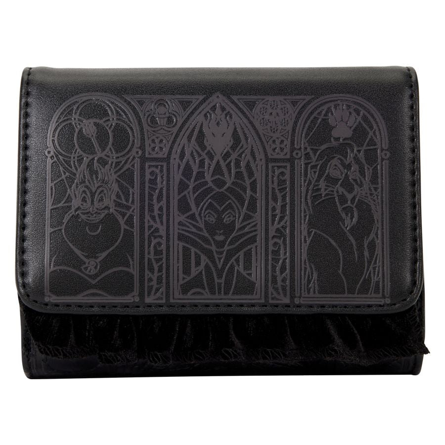 Disney Villains - Black Faux Leather with Velvet Trim Tri-Fold Wallet