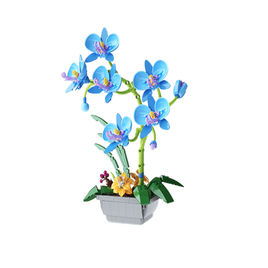 JAKI - Elegant Blue Moth Orchid Plastic Brick Model Kit (589 Piece Set)