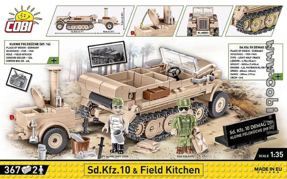 World War 2 - SD. KFZ. 10 & Field Kitchen Construction Brick Set (367 Pieces)