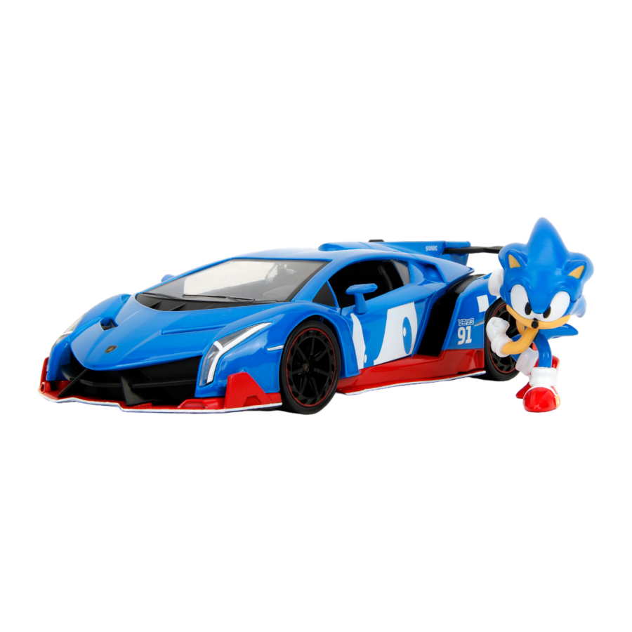 Sonic  - Lamborghini Veneno 1:24 Scale Diecast Vehicle With Sonic Figure (Model Car)