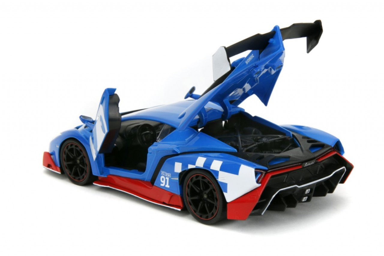 Sonic  - Lamborghini Veneno 1:24 Scale Diecast Vehicle With Sonic Figure (Model Car)