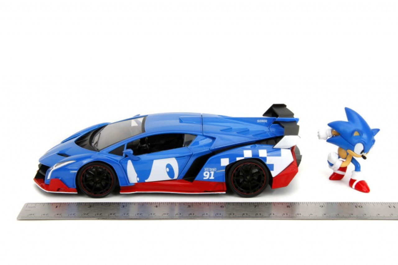 Sonic  - Lamborghini Veneno 1:24 Scale Diecast Vehicle With Sonic Figure (Model Car)