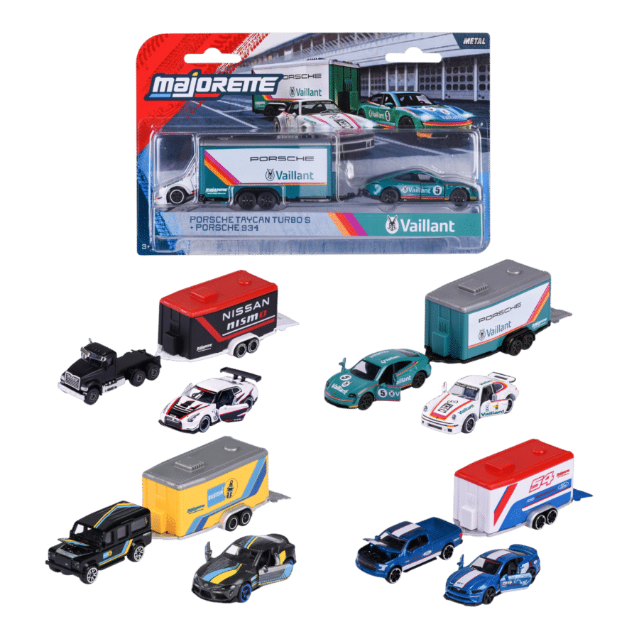 Majorette - 1:64 Racing Deluxe Trailer Hang Sell Assortment (Case of 4)