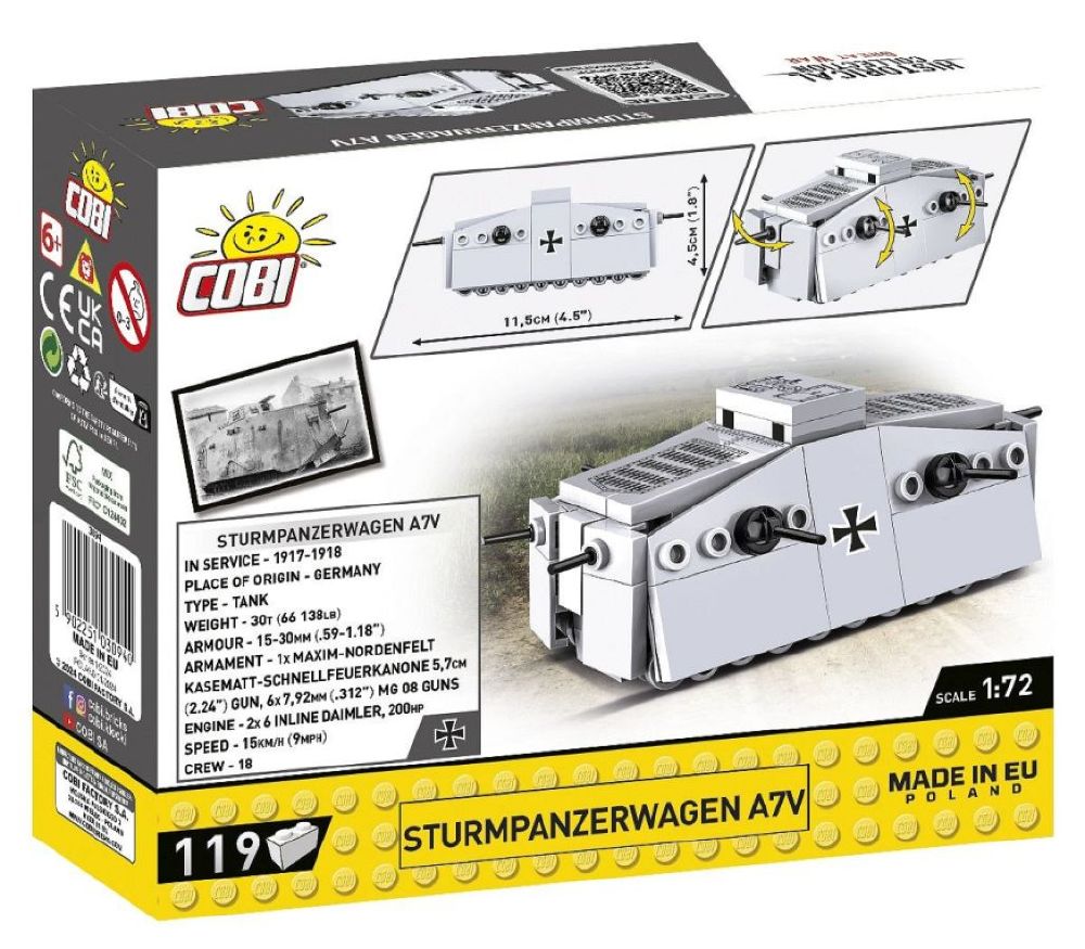 World War 2 - Sturmpanzerwagen A7V Construction Brick Set (119 Pieces)