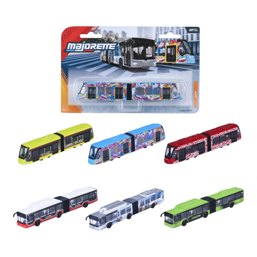 Majorette - 1:100 City Bus MAN+ Siemens Tram Hang Sell Assortment (Case of 12)