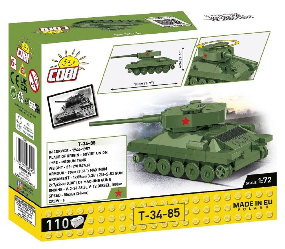 World War 2 - T-34-85 Tank Construction Brick Set (110 Pieces)